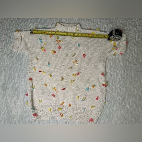 Vintage 80s Speckled Confetti Textured Knit Sweater Short Sleeve Mock Neck S/M - Picture 8 of 10
